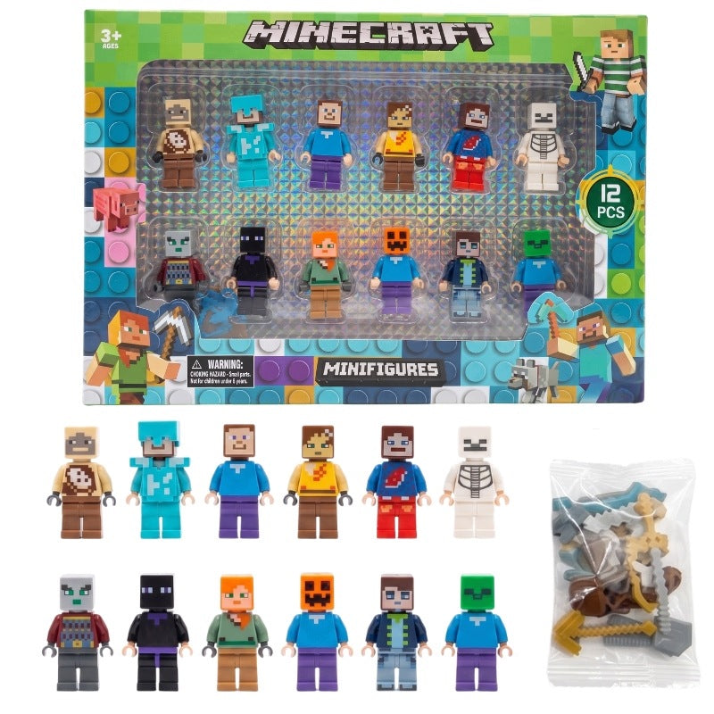 Figurines Minecraft Super Set of 12 + Accessories People Pixel Blocks Game Packaging status original