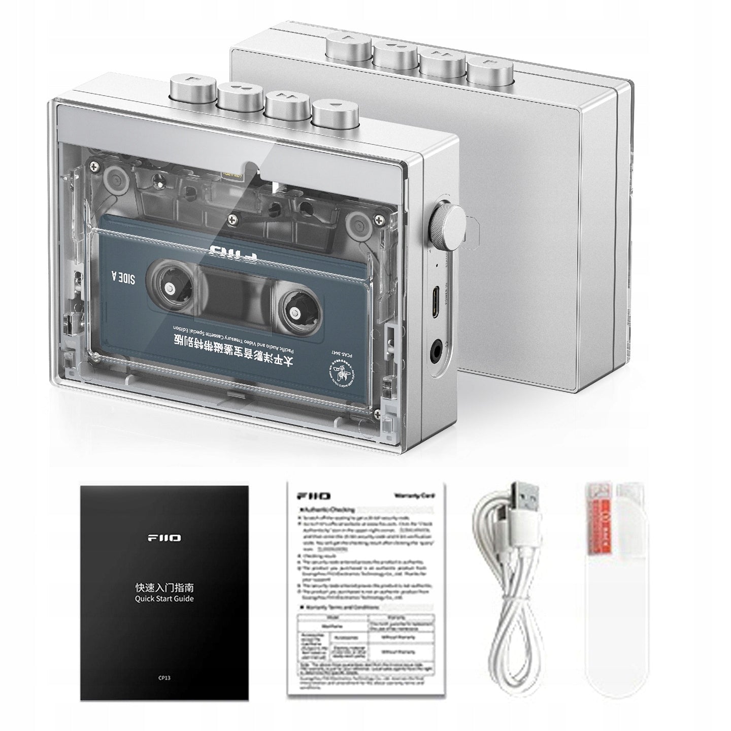 FiiO CP13 WALKMAN PORTABLE CASSETTE PLAYER FOR HEADPHONES - TRANSPARENT Batteries included yes