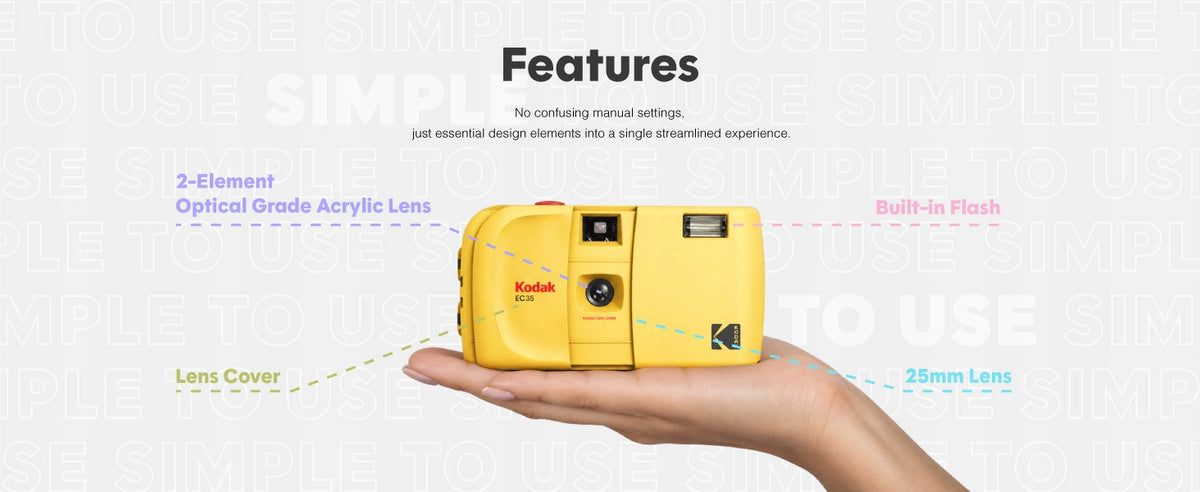 Film camera KODAK EC35 35mm compact for film yellow Manufacturer code e 001