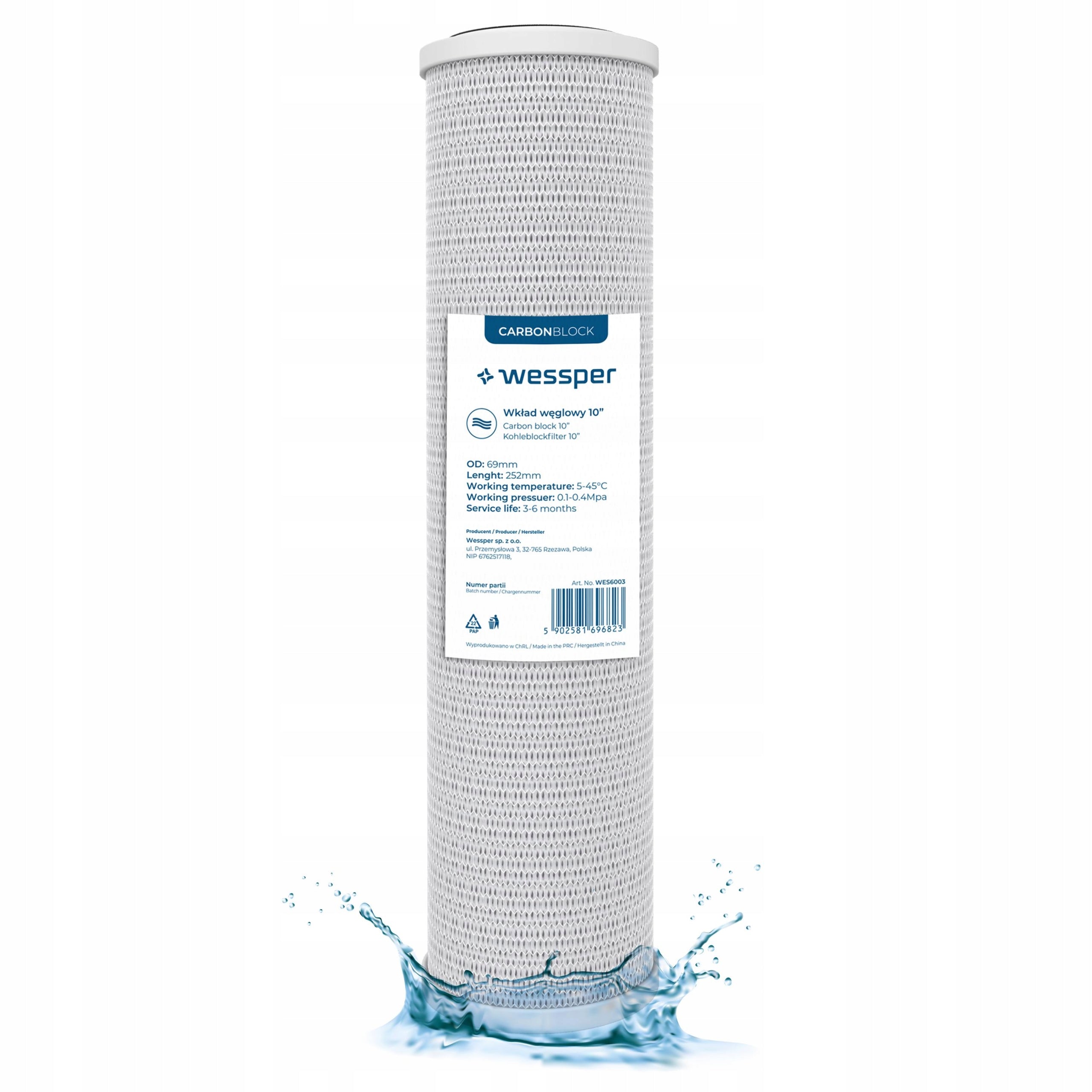 Filter Cartridge Foam Carbon Softener for Pre-Filtering 10" 6x Model WES6002 / WES6003 / WES6004