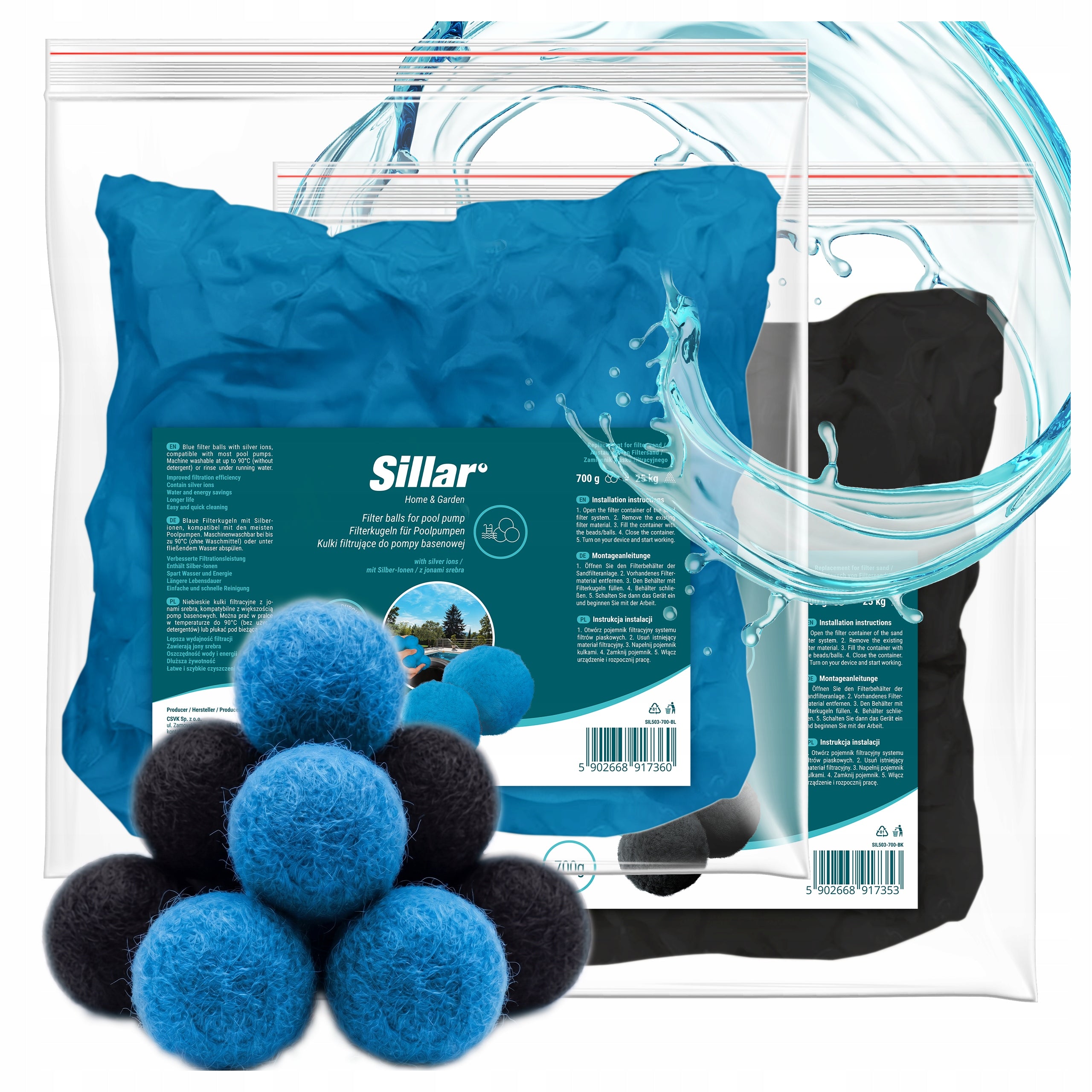 Filter balls for swimming pool with activated carbon and silver ions 2x 700g