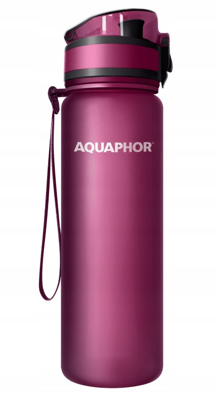Filter bottle AQUAPHOR + 1 water filter cartridge 0,8 L burgundy Packaging status original