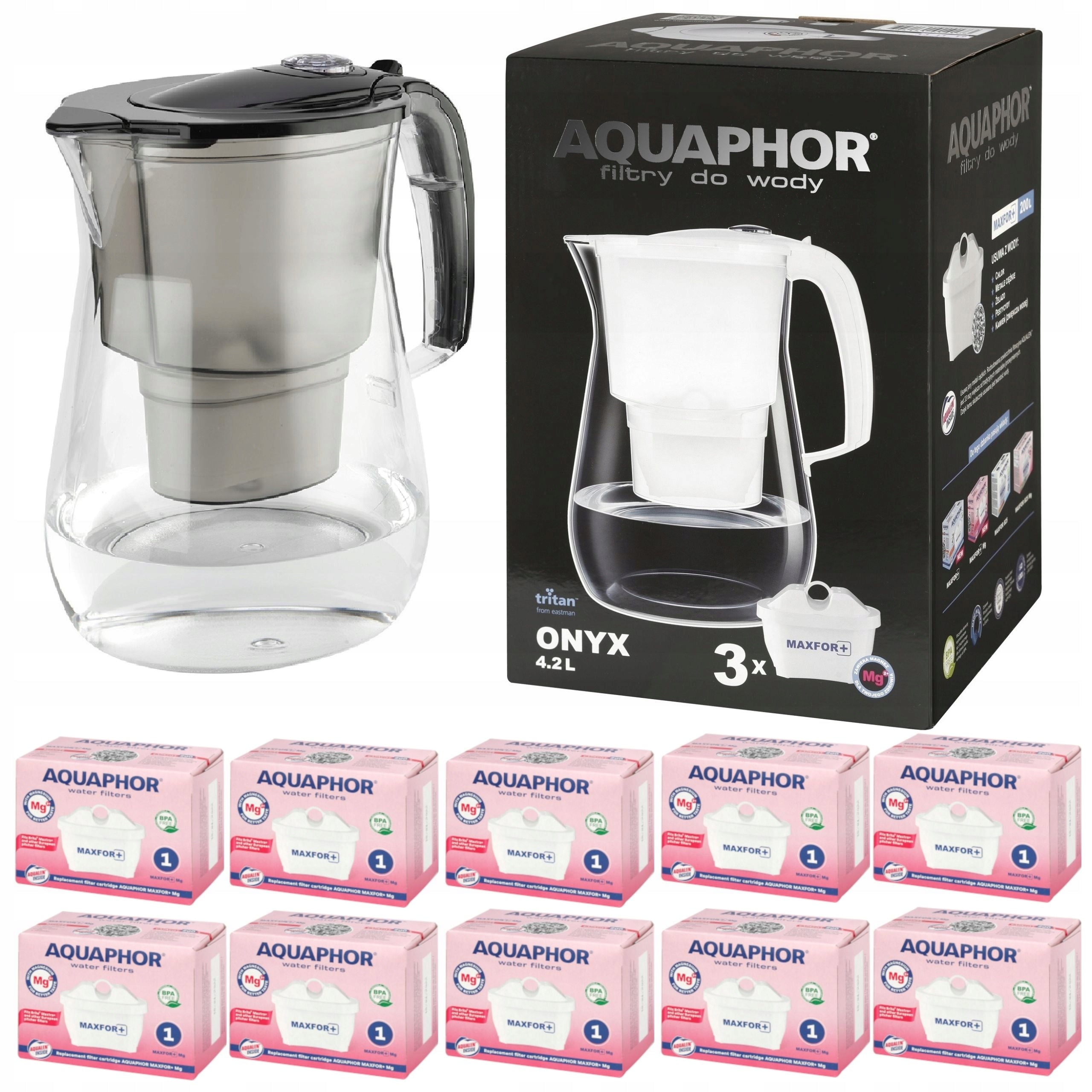 Filter jug Aquaphor Onyx Black + 10 Maxfor Mg Magnesium cartridges