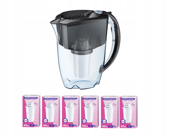 Filter jug Aquaphor Prestige 2.8 l with 6 cartridges A5 Mg, black
