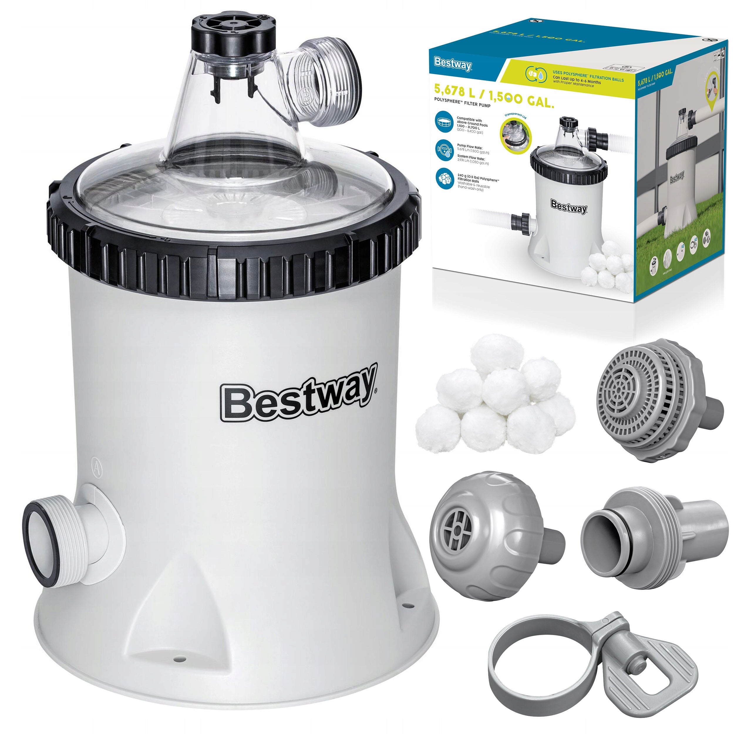 Filter pump for swimming pool 5678 l/h + filter balls Bestway