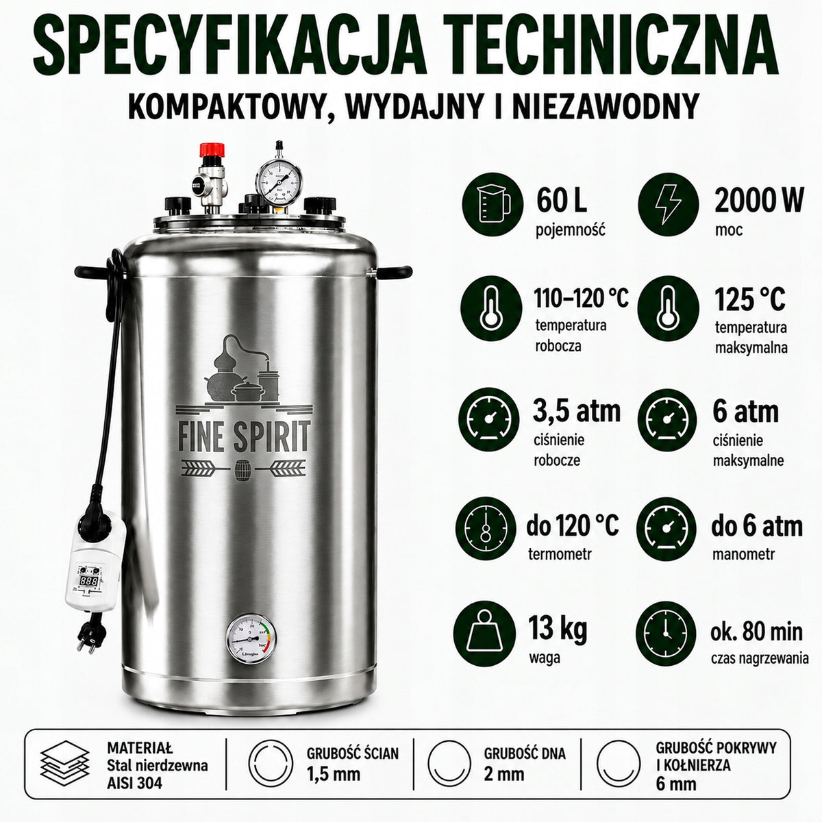 FineSpirit A40 Electric 60L Autoclave for Canning and Vacation Manufacturer code 0674