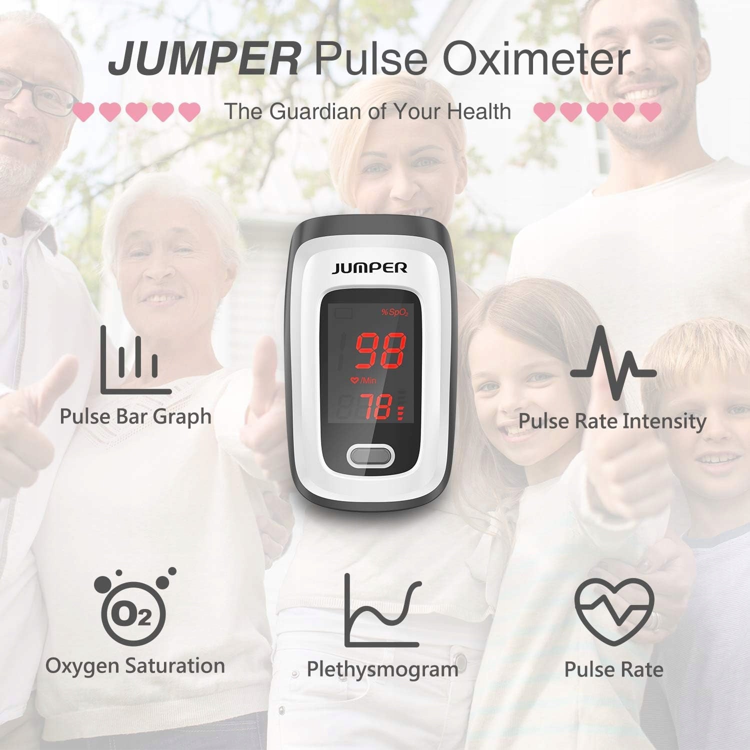 Finger Pulse Oximeter JUMPER SpO2 Pulse PI Large Display Medical device no