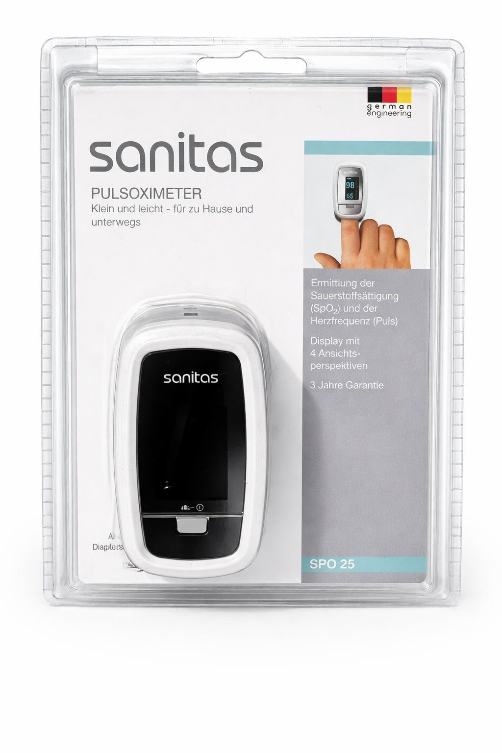 Finger Pulse Oximeter Sanitas Heart Rate Measurement Saturation Health Control Manufacturer code Pulsoksymetr Napalcowy Sanitas Pomiar Tętna