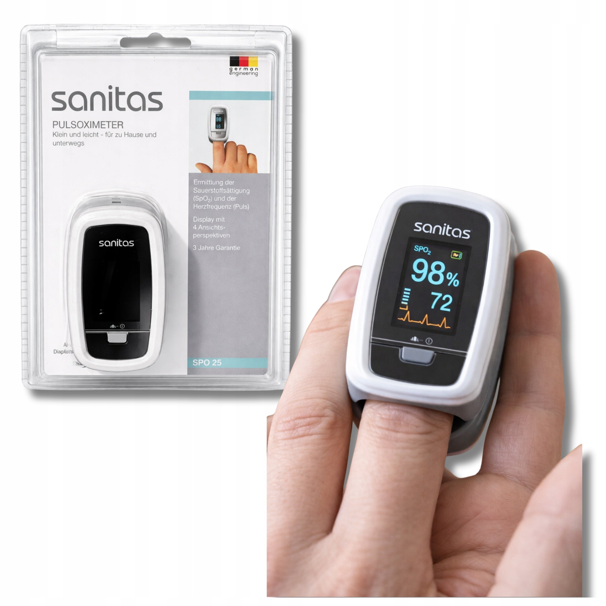 Finger Pulse Oximeter Sanitas Heart Rate Measurement Saturation Health Control