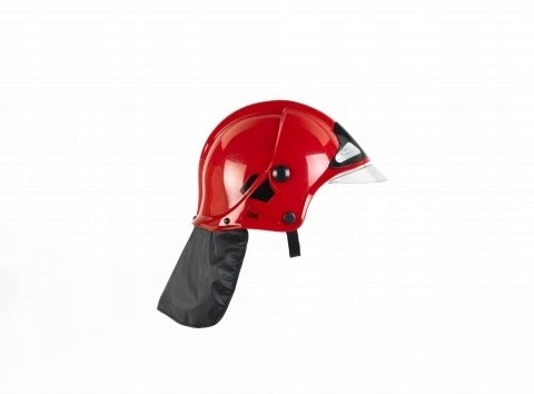 Firefighter helmet with lowered fast