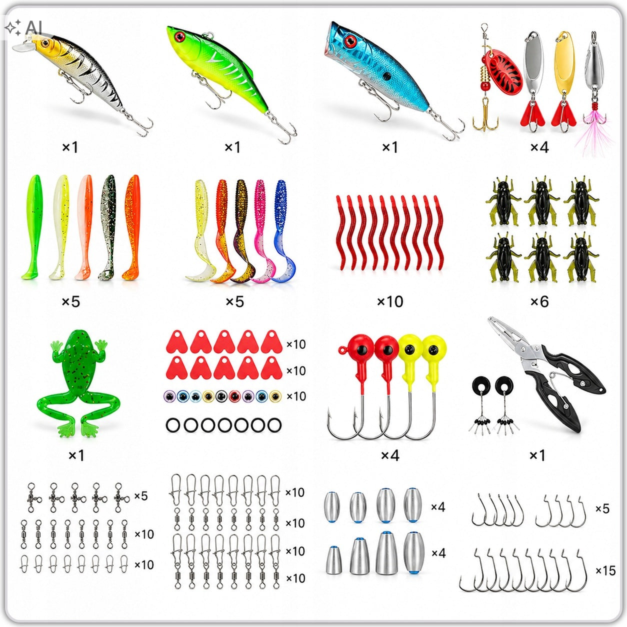 Fishing Box Lure Set 165 el Accessories Hooks Wobblers Spinning Manufacturer code Ciężarki Zestaw Przynęt Wędkarskich PrzyWęd