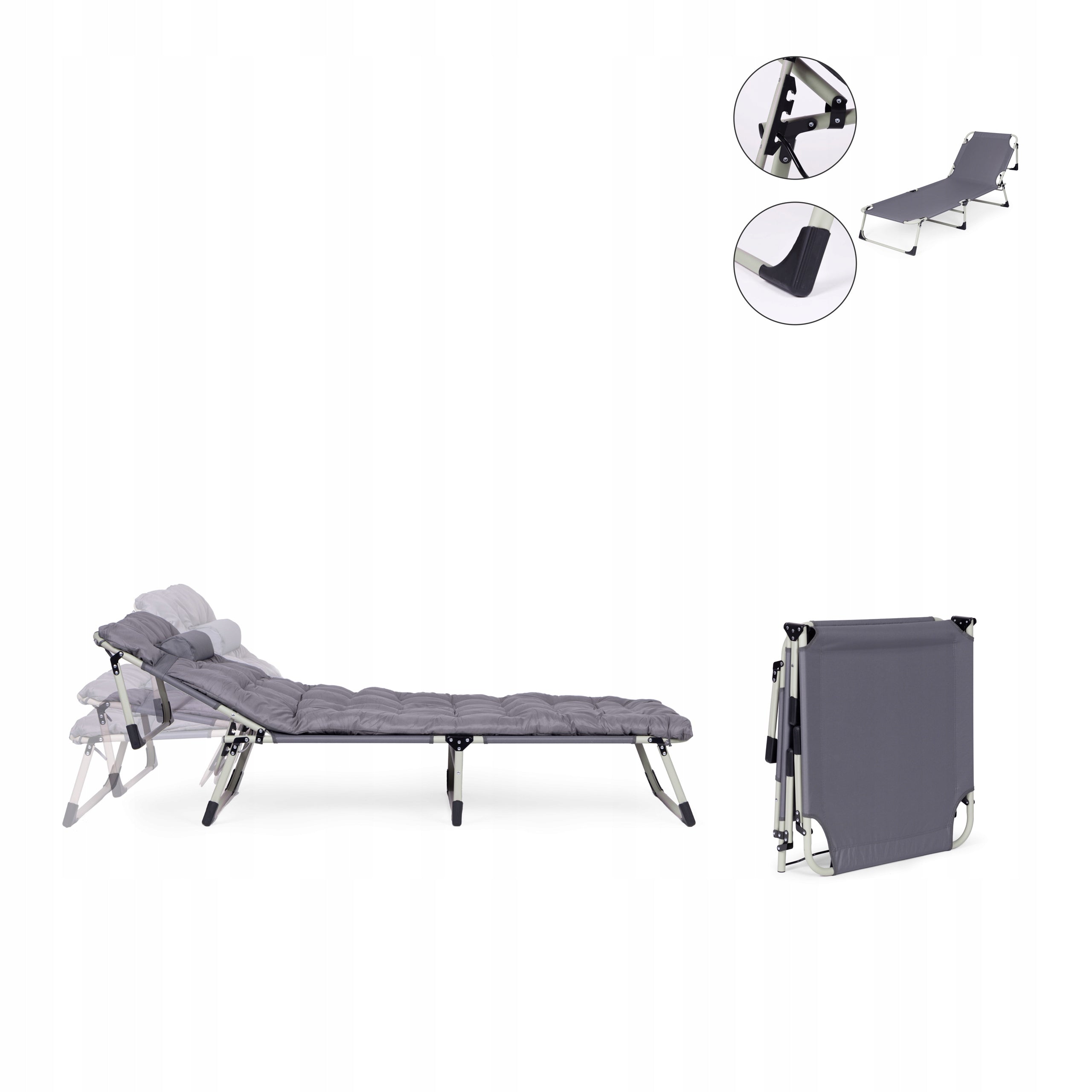 Fishing Lounger Folding Adjustable with Mattress Cushion Grey Comfortable Packaging status original