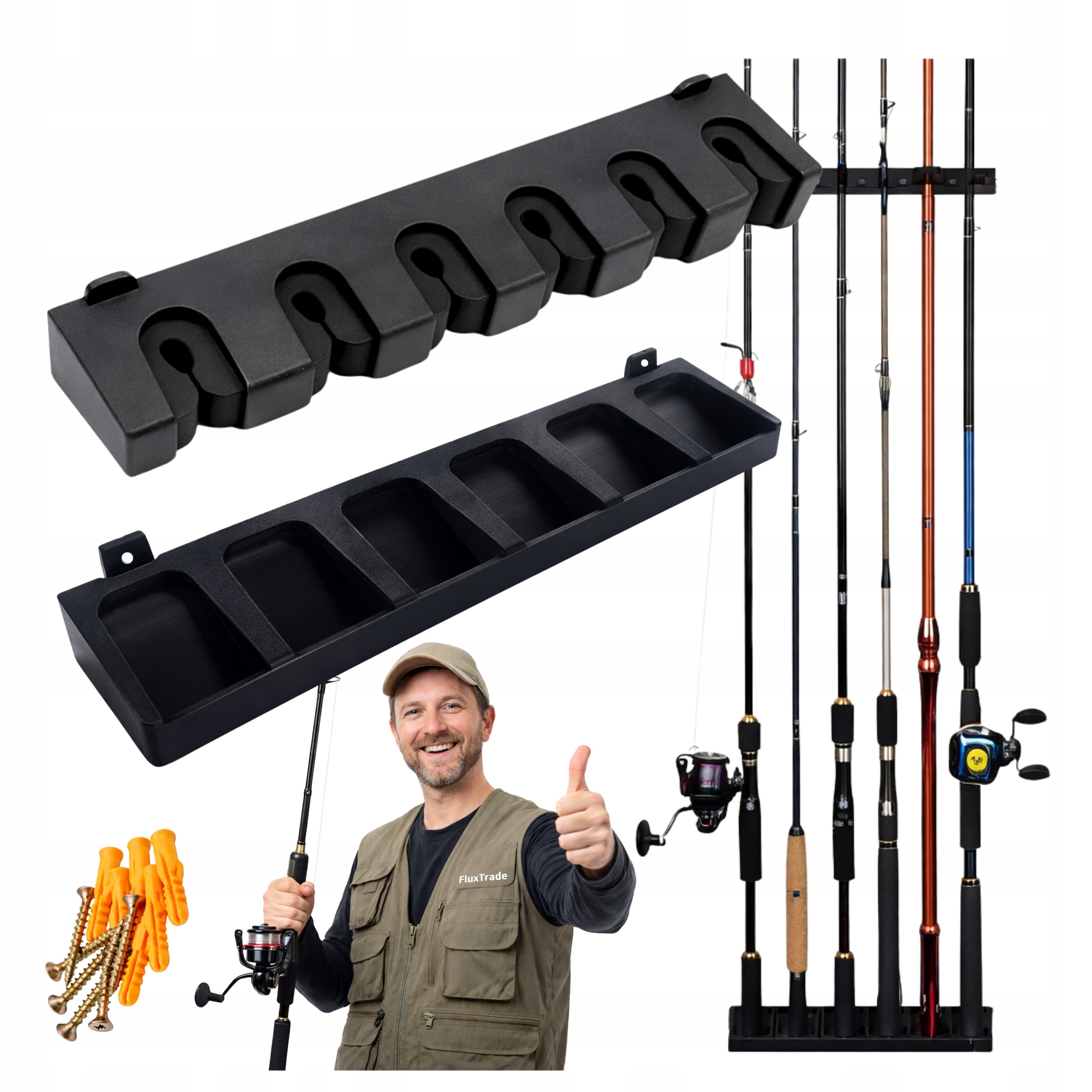 Fishing Rod Stand Wall Mount Vertical Hanger for 6 Fishing Rods Fishing Screws
