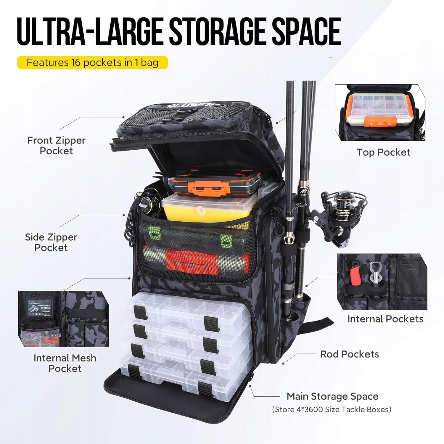 Fishing backpack with rod holders, 42L large waterproof bag for Manufacturer code 4782049659598