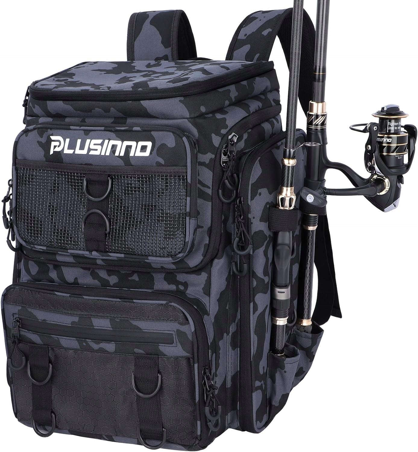 Fishing backpack with rod holders, 42L large waterproof bag for