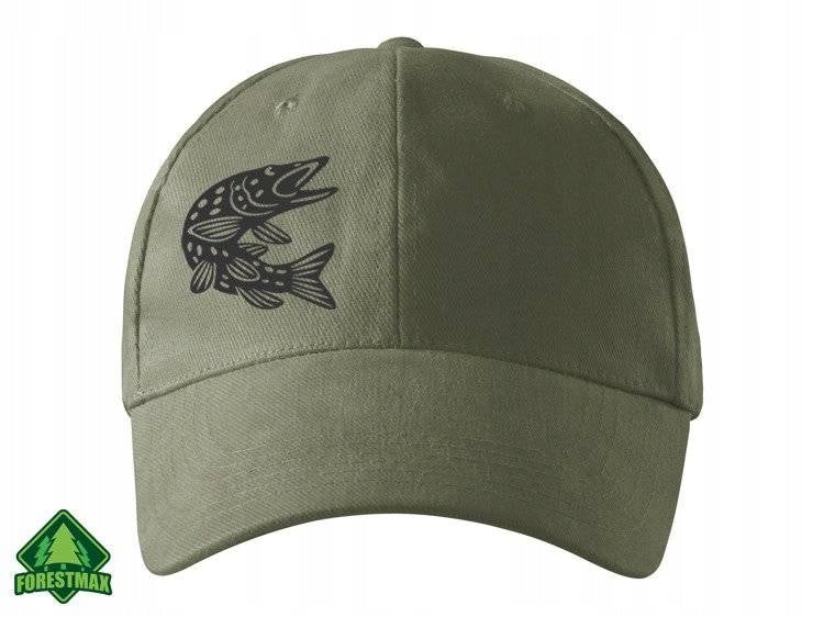 Fishing baseball cap adjustable for summer khaki color print PIKE Color green