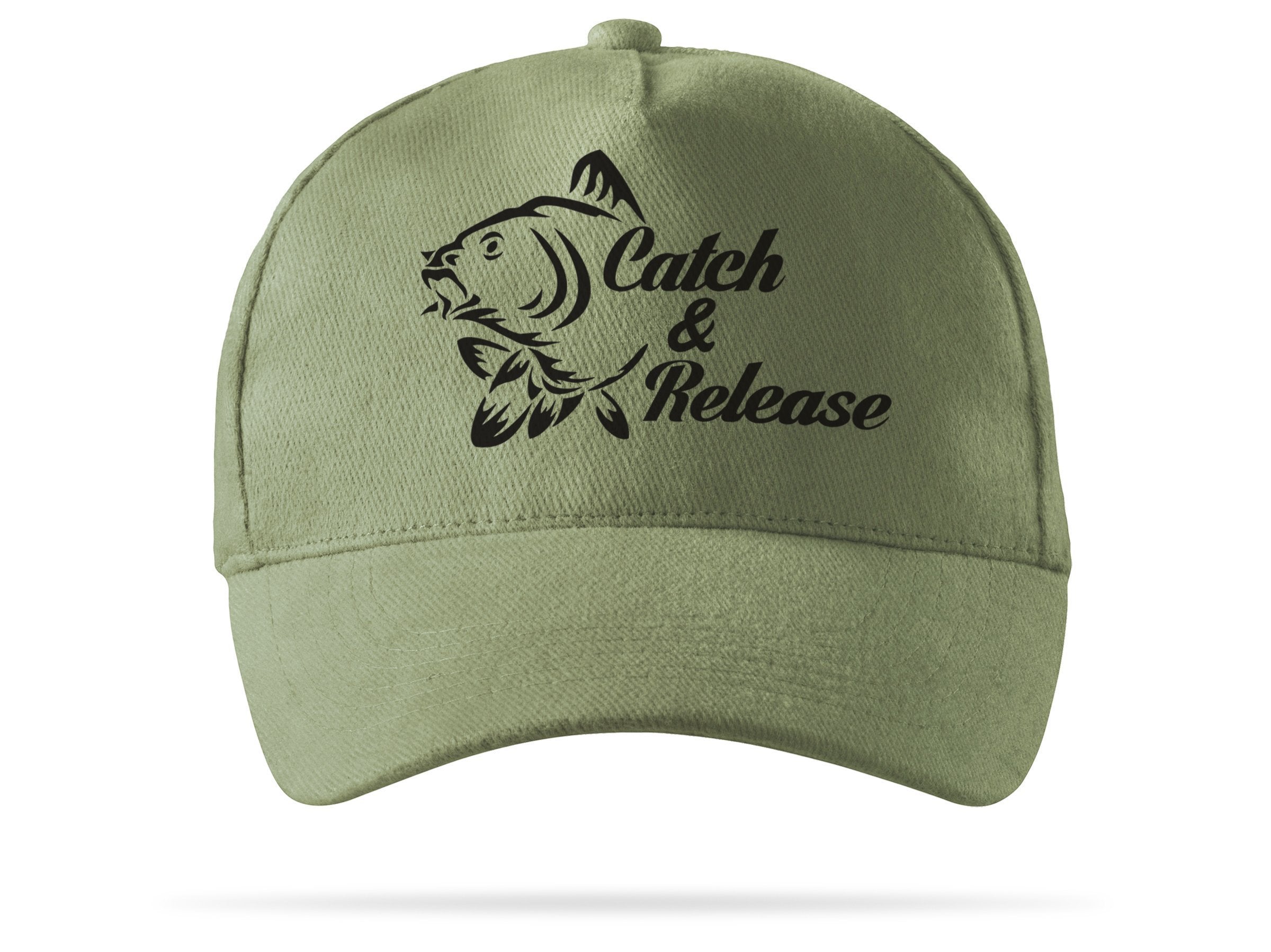 Fishing baseball cap khaki print CATCH AND RELEASE gift for ANGLER