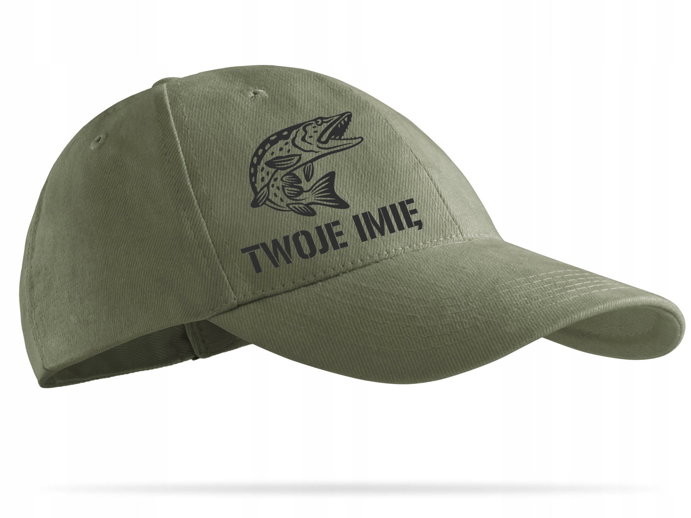 Fishing cap khaki PIKE + NAME for gift