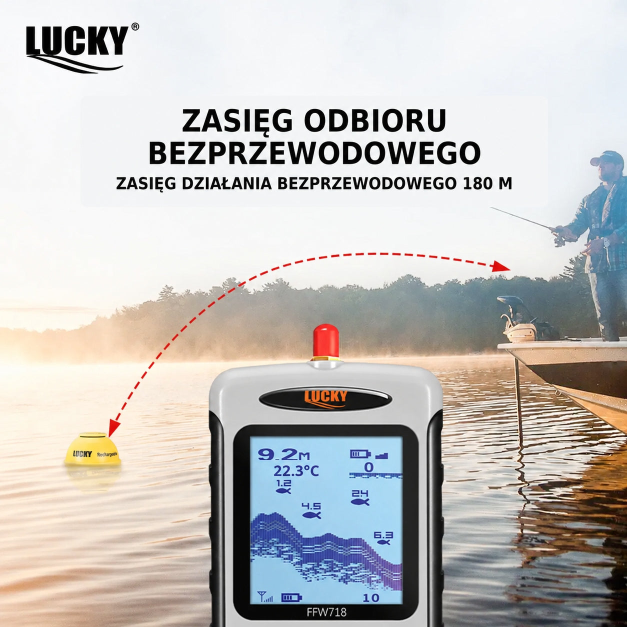 Fishing echo sounder sonar Lucky FFW718 fish detection, range up to 183 m Packaging status original