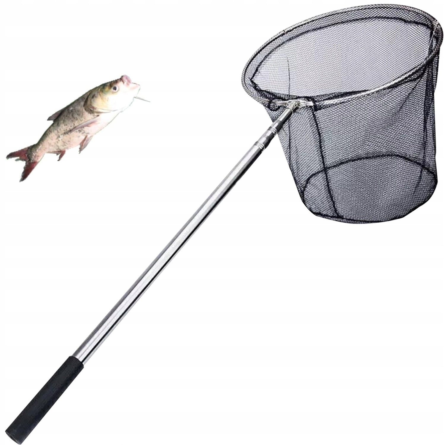 Fishing landing net 1.8 m telescopic strong metal folding basket