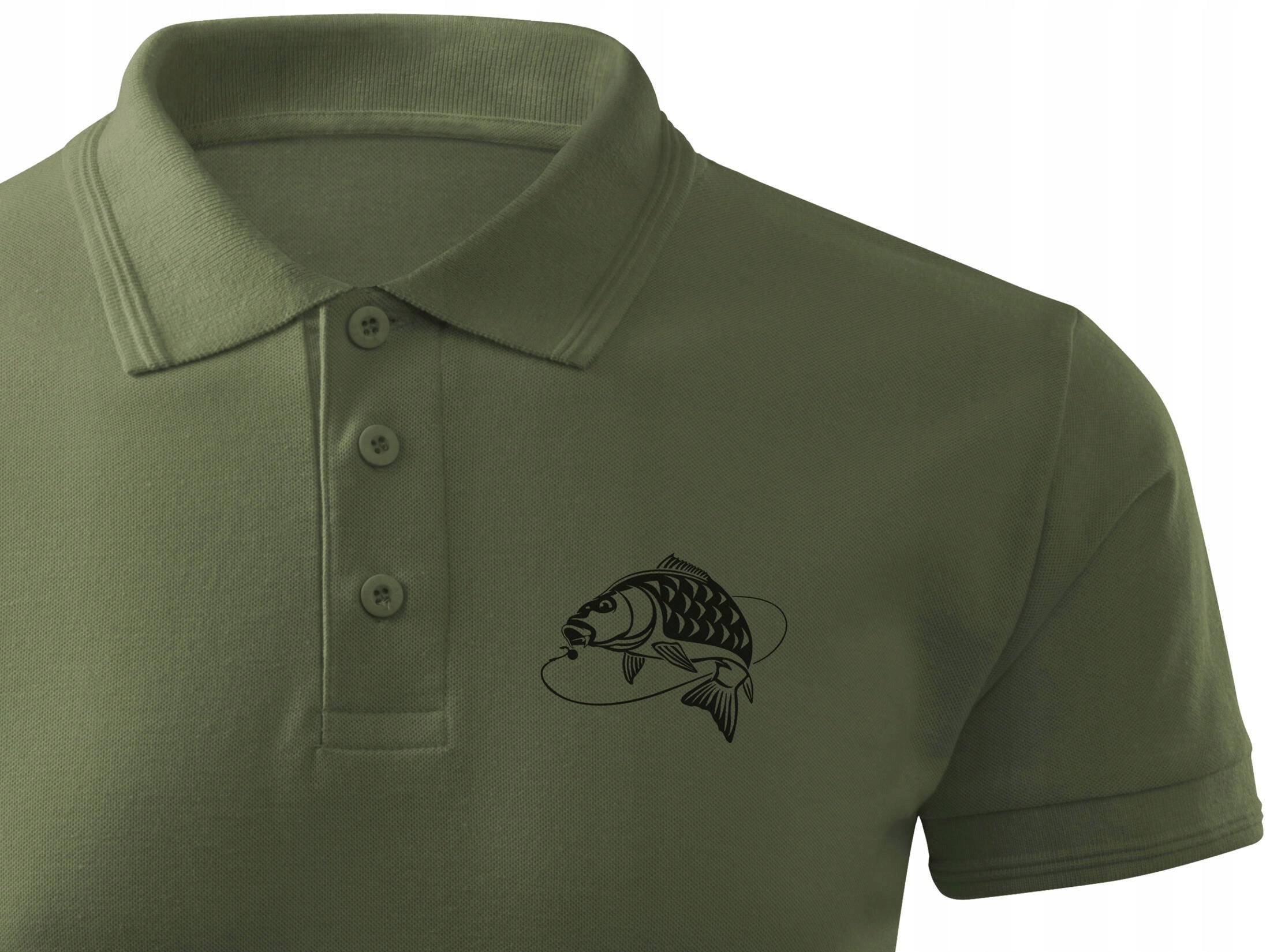 Fishing polo shirt in khaki for fish print KARP for gift r. L