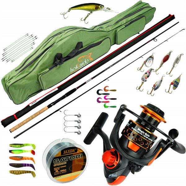 Fishing set SPINNING jaxon FISHING ROD reel PIKE PERCH bag Z19