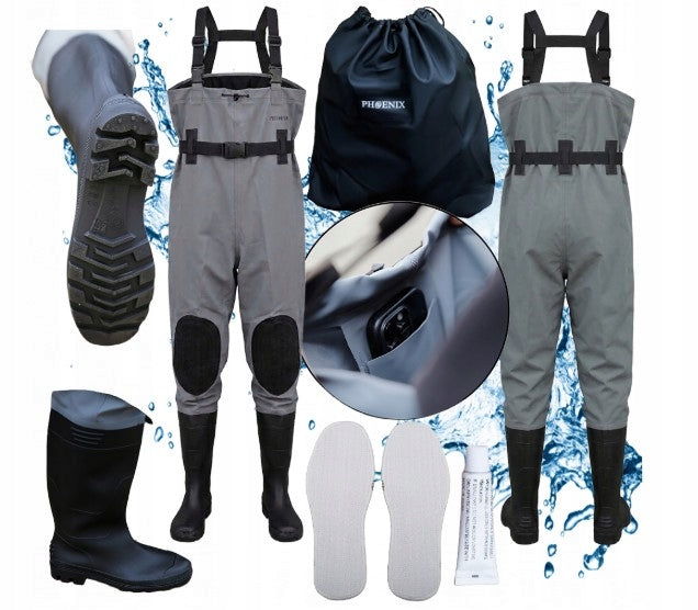 Fishing waders rubber boots size 41 TROUSERS reinforced suspenders