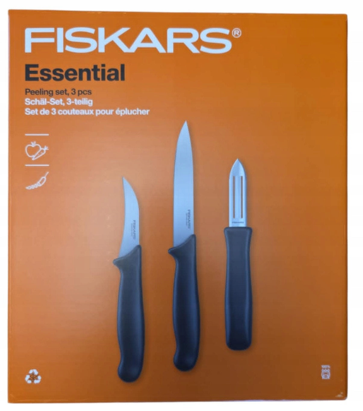 Fiskars Essential Fruit and Vegetable Knife Set Scraper 3 Elements