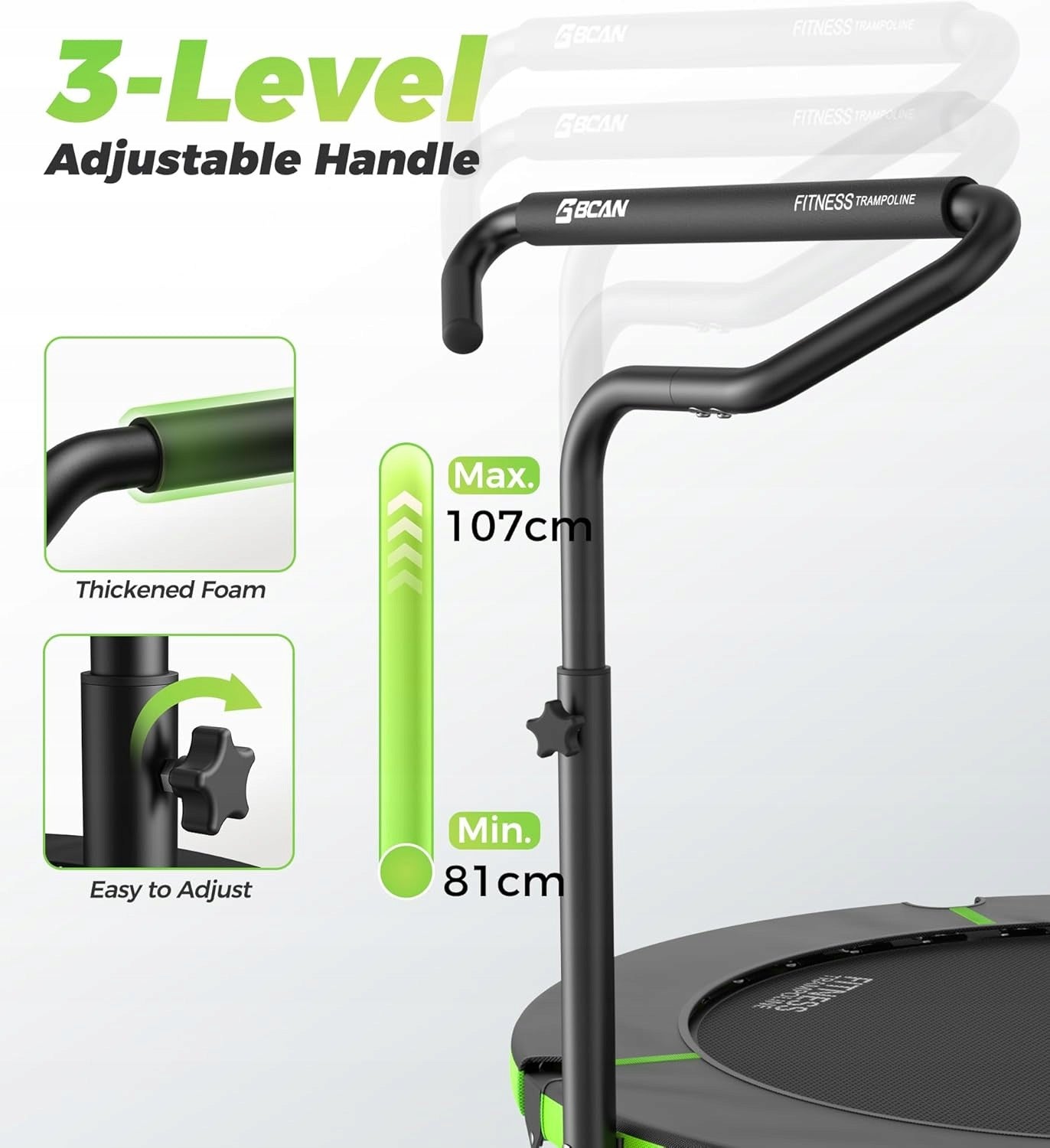 Fitness Trampoline BCAN 102 cm Folding with Adjustable Handle 150 kg Brand no brand