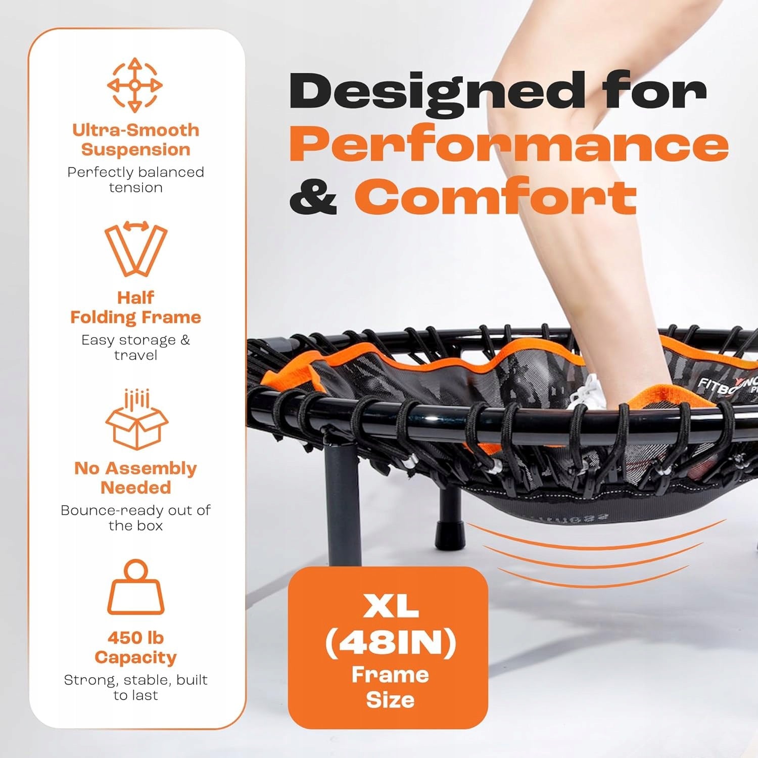 Fitness Trampoline Fit Bounce Pro XL 122 cm Bungee Folding 150 kg Mat diameter 78 cm
