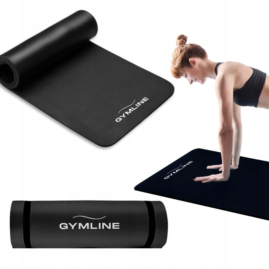 Fitness yoga exercise mat gymnastic NBR thick black 180x60x1,5cm