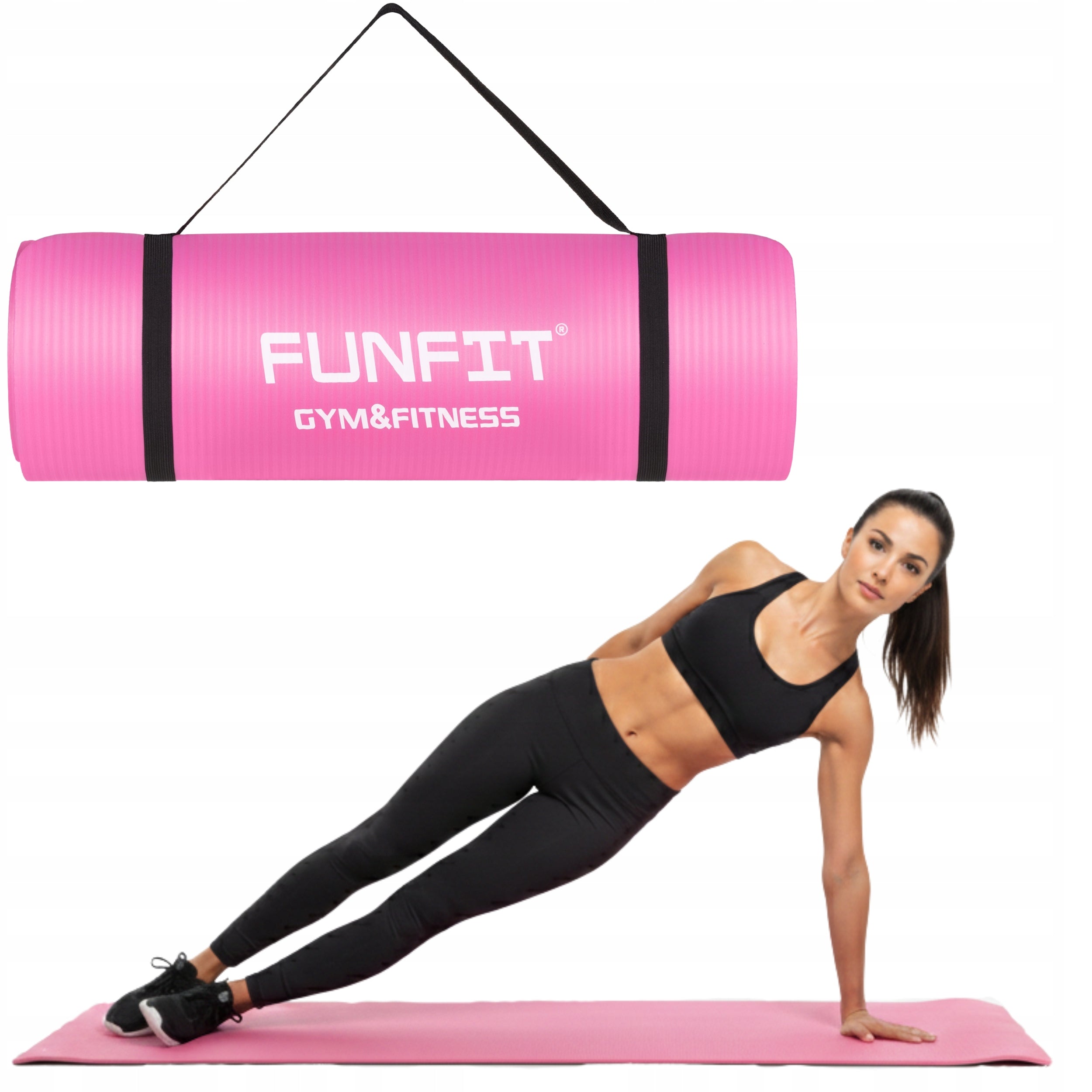 Fitness yoga mat thick pink 183 x 61 x 1,5 cm FUNFIT