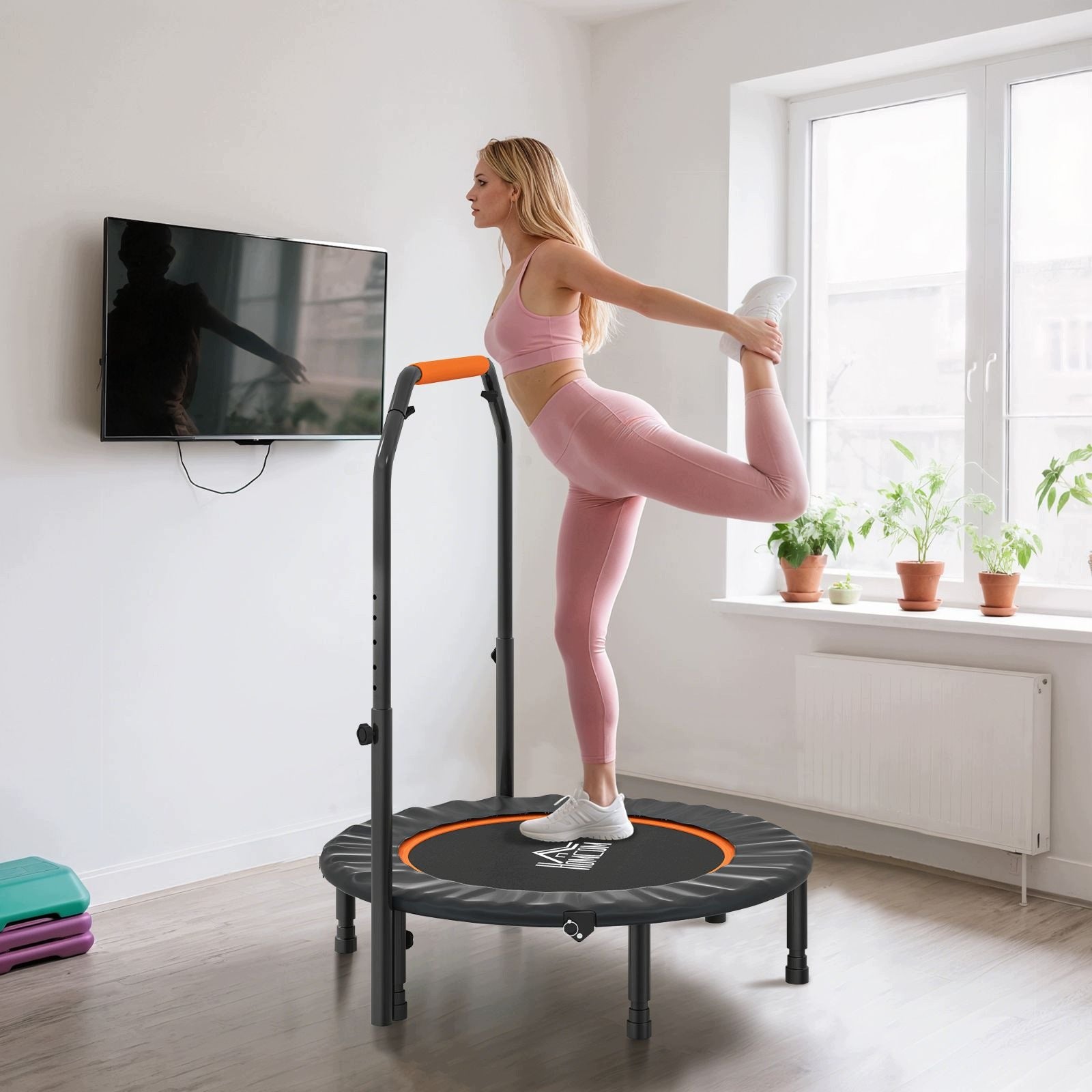 Fitnesstrampoline, foldable, adjustable handle, Ø102 x 123H cm, black Mat diameter 102 cm