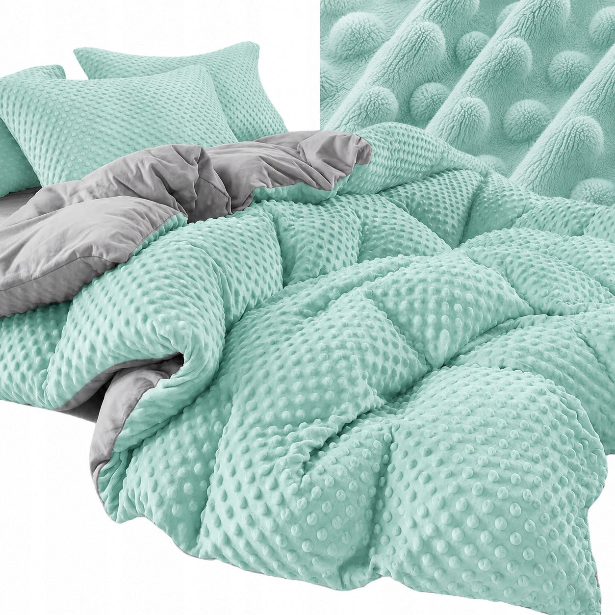 Fleece Bedding Minky 160x200 Double Sided Warm Fluffy Mint Grey Bear