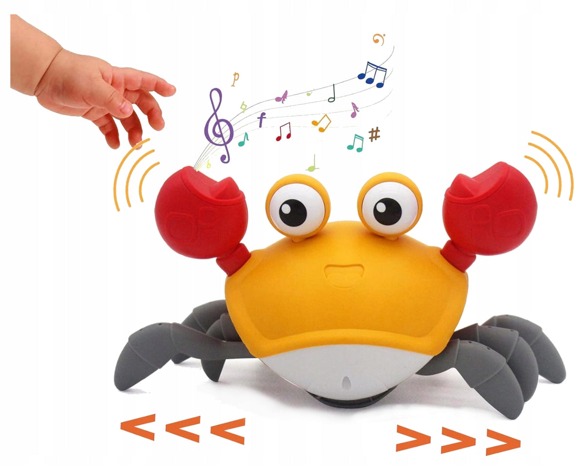 Fleeing Crawling CRAB INTERACTIVE TOY sounds play music of light Manufacturer code pełzający krab zabawka do raczkowania orange