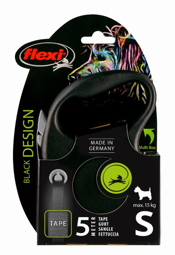Flexi Black Design Automatic Dog Lanyard Tape S Black 5 meters Brand Flexi