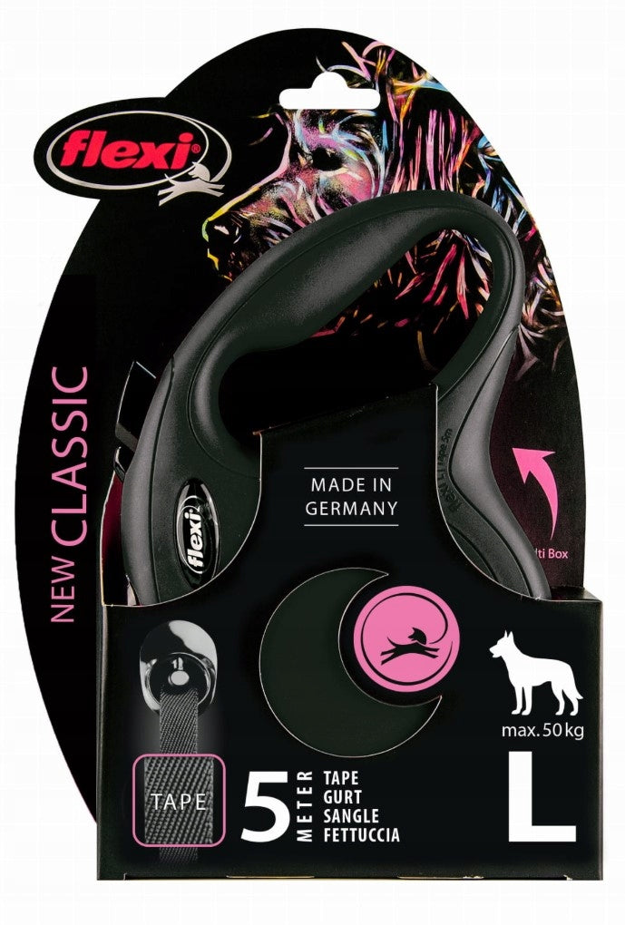 Flexi New Classic Automatic Dog Lanyard Tape L black 5 meters Brand Flexi