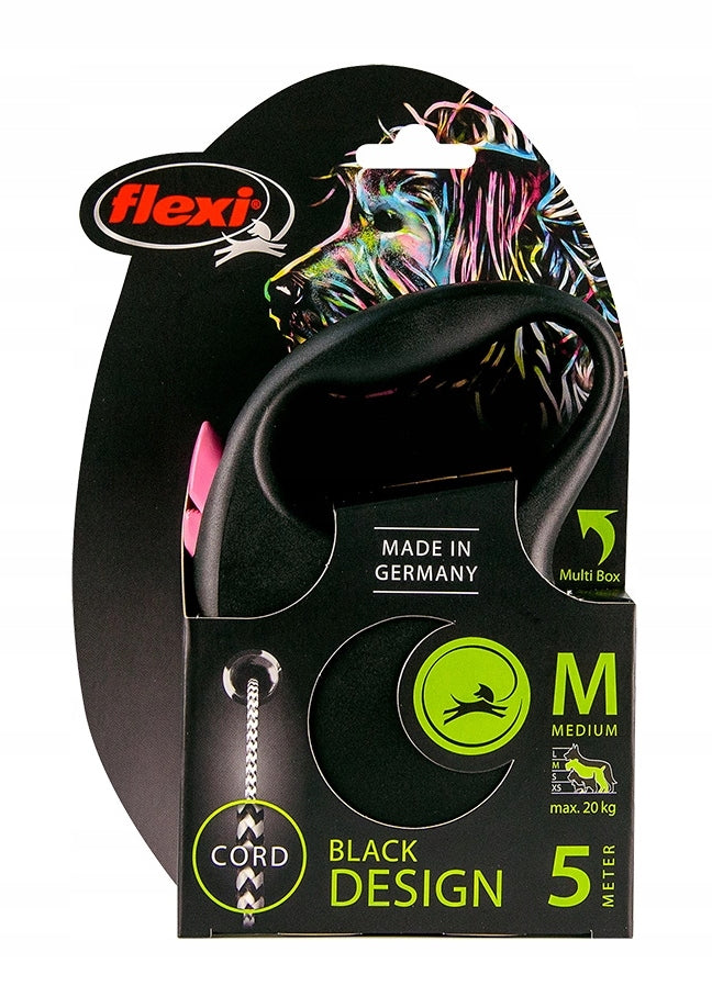 Flexi Retractable Leash BLACK DESIGN Cord M 5m/20kg Black-Pink Manufacturer code FU20C5