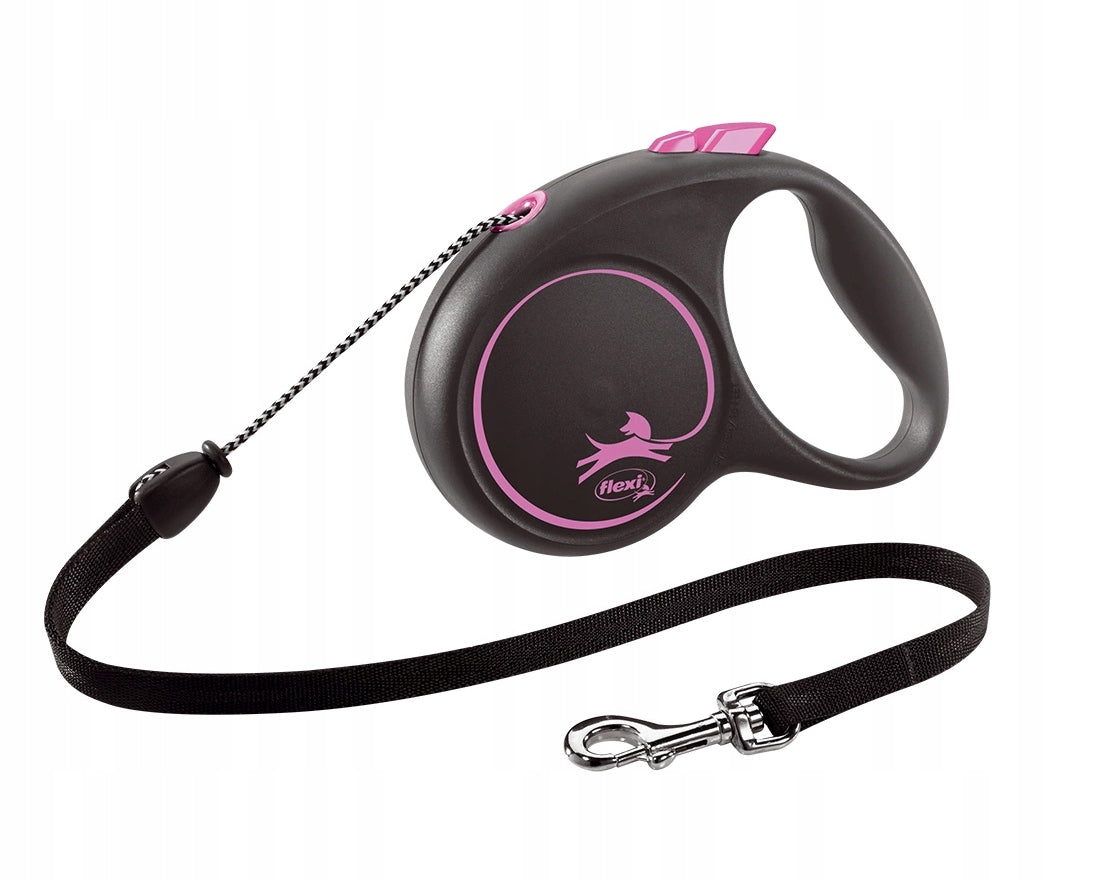 Flexi Retractable Leash BLACK DESIGN Cord M 5m/20kg Black-Pink
