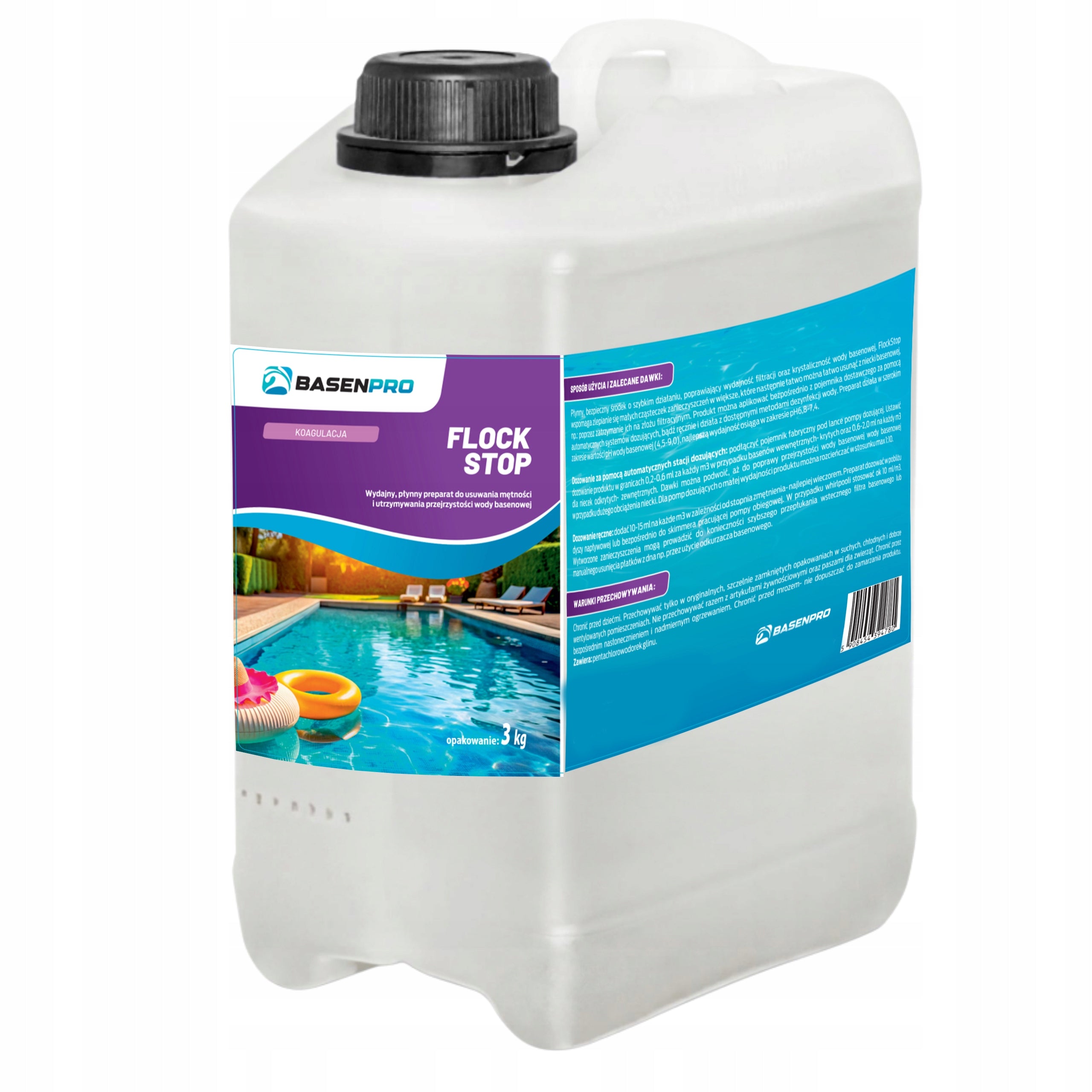 Flock Stop Liquid REMOVES CLOUDY Water in Pool Coagulant for Pool 3 KG Manufacturer code BASENPRO basen FLOCKSTOP KOAGULANT 3 kg