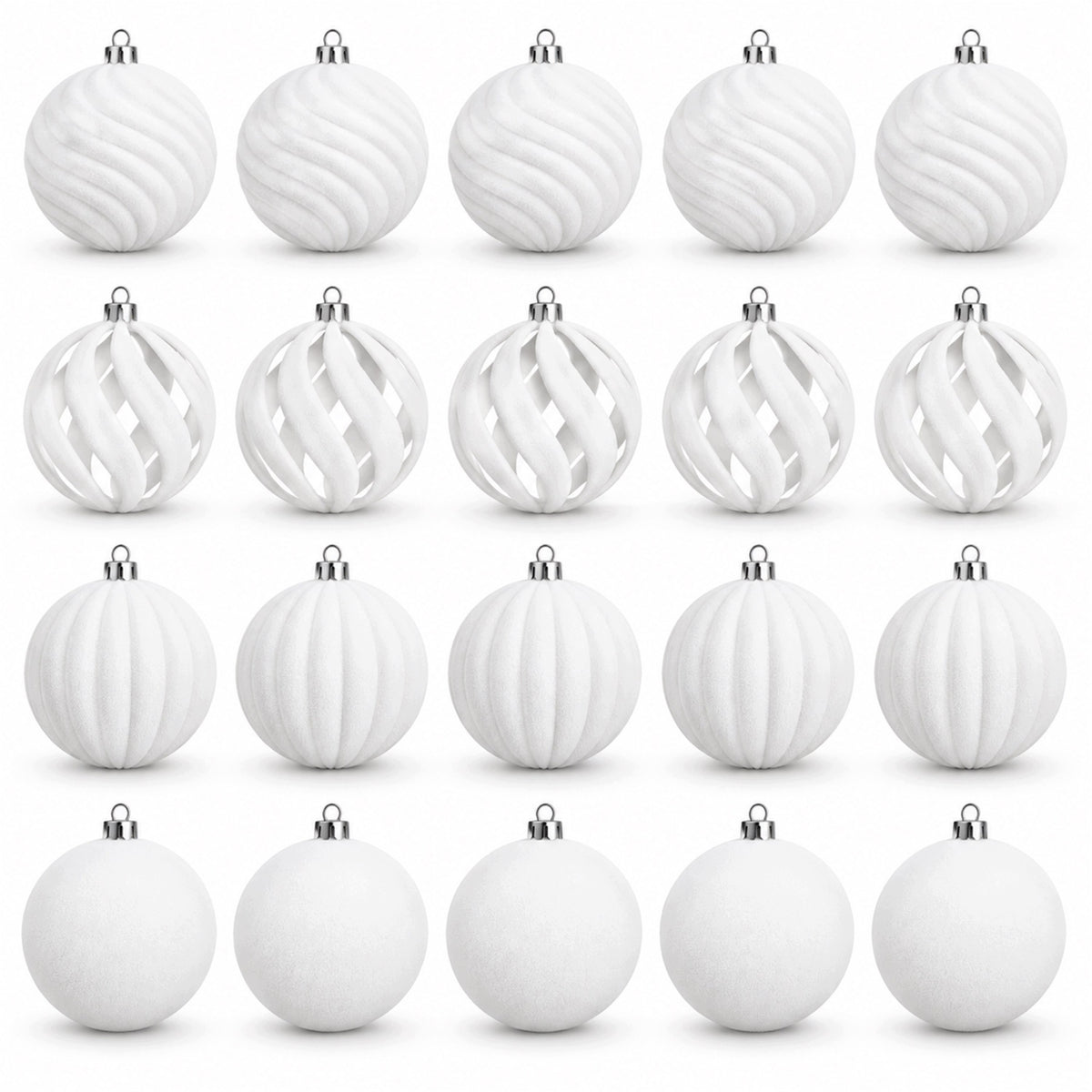Flocked CHRISTMAS TREE BAUBLES SET OF 6CM CHRISTMAS TREE BAUBLES 20 PCS white Brand KMT Style
