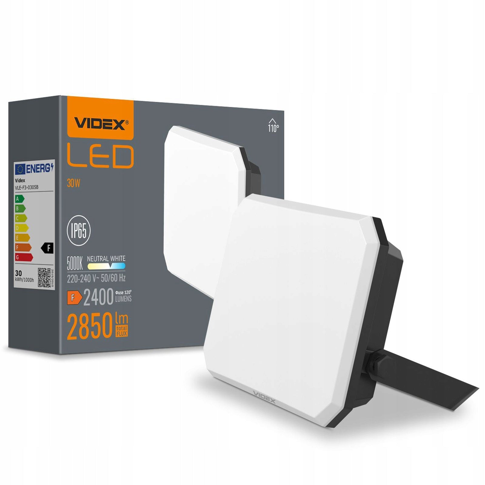 Floodlight LED LAMP HEADLIGHT HALOGEN 30W 2850lm 5000K BLACK VIDEX STRONG Packaging status original