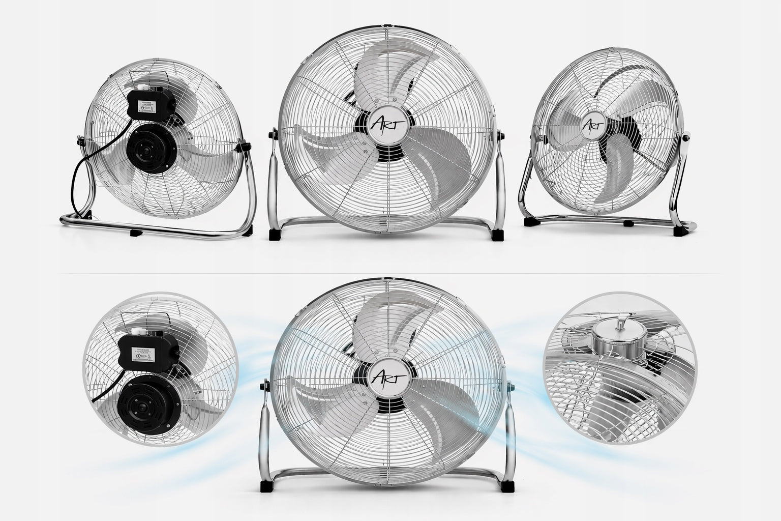 Floor Fan 30 cm 50W Chrome Powerful Circulator ART W022 ART Packaging status original