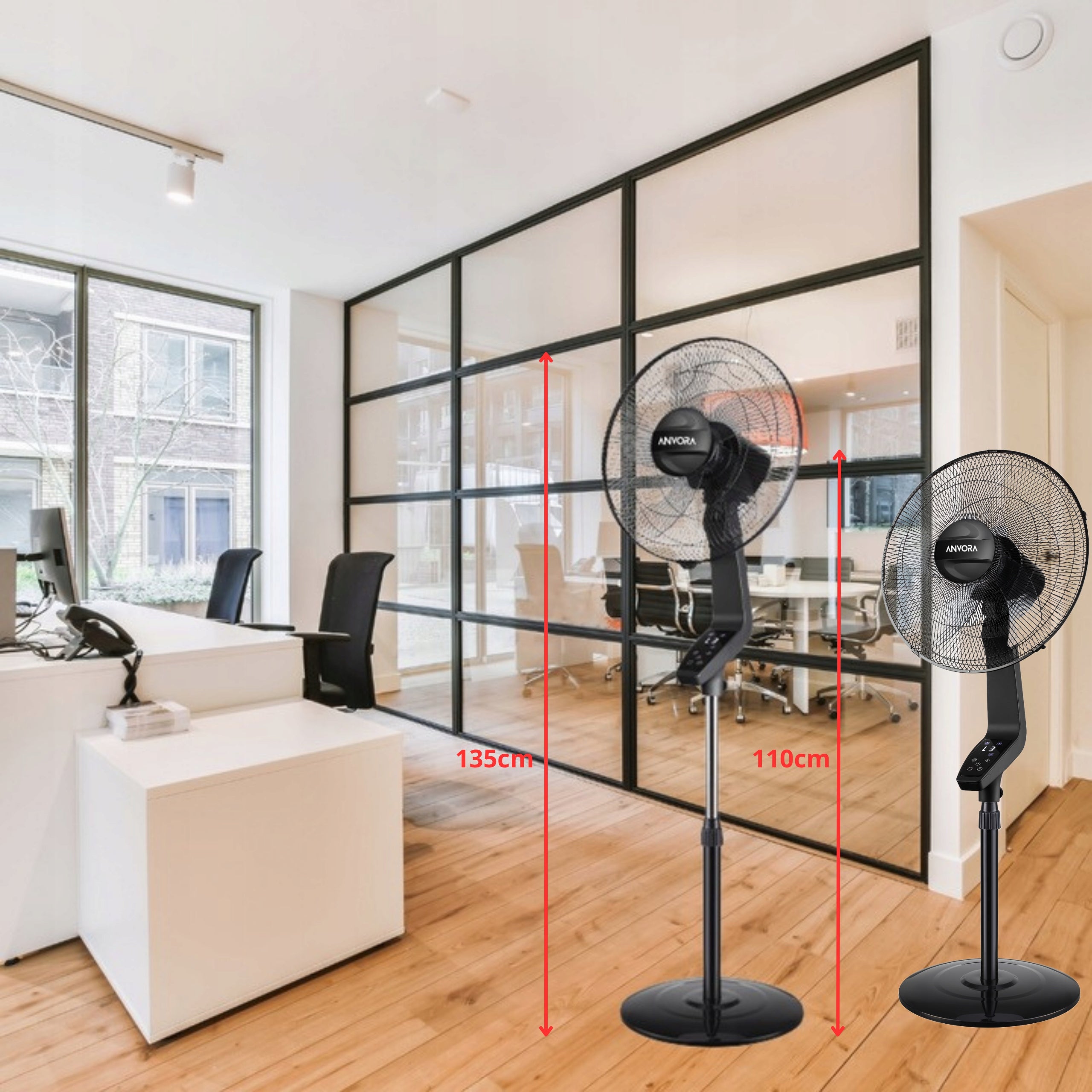 Floor Standing Fan with Remote Control Powerful Quiet Room Windmill 50W Functions oscillation automatic oscillation tilt angle adjustment height adjustment timer