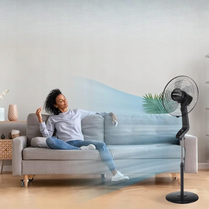Floor Standing Fan with Remote Control Powerful Quiet Room Windmill 50W Model WIATRAK PODŁOGOWY STOJĄCY CZARNY MOCNY CICHY 50W