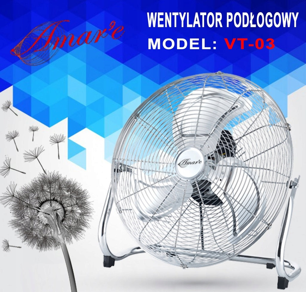 Floor fan AMARE 55 cm 150W metal CHROME 3 gears STRONG Brand Amare