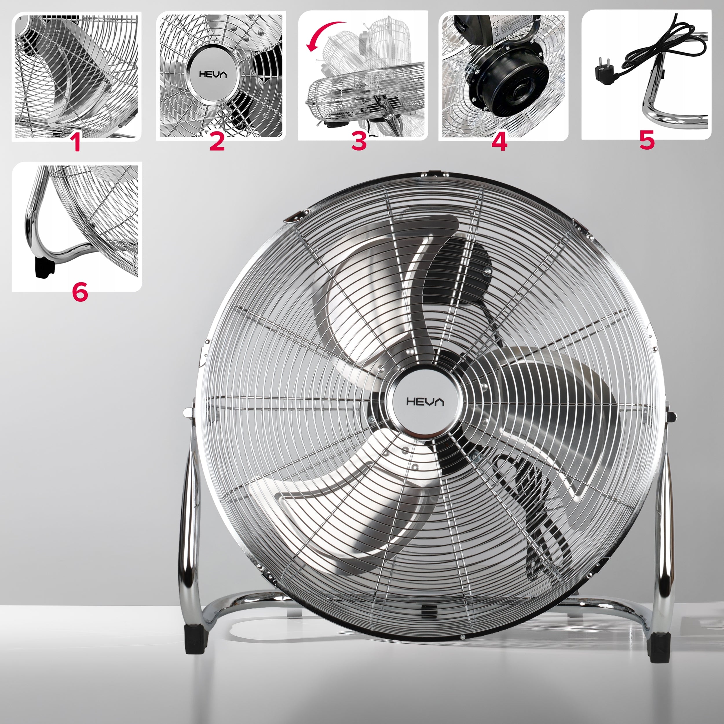 Floor fan HRX large industrial fan powerful 130W up to 50cm chrome Fan type floor