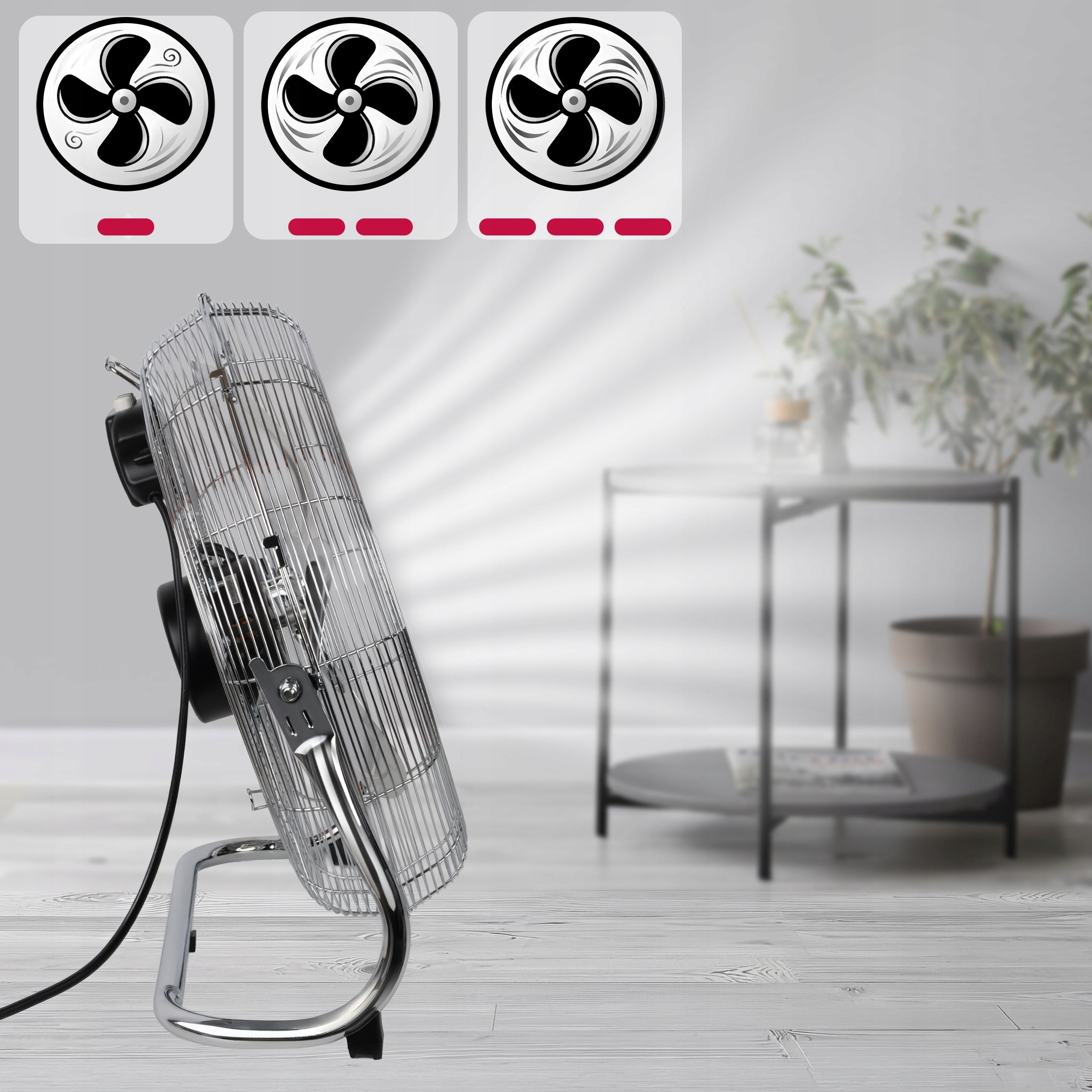 Floor fan HRX large industrial fan powerful 130W up to 50cm chrome Model Wentylator stojący HEVA podłogowy 130W XXL 50cm