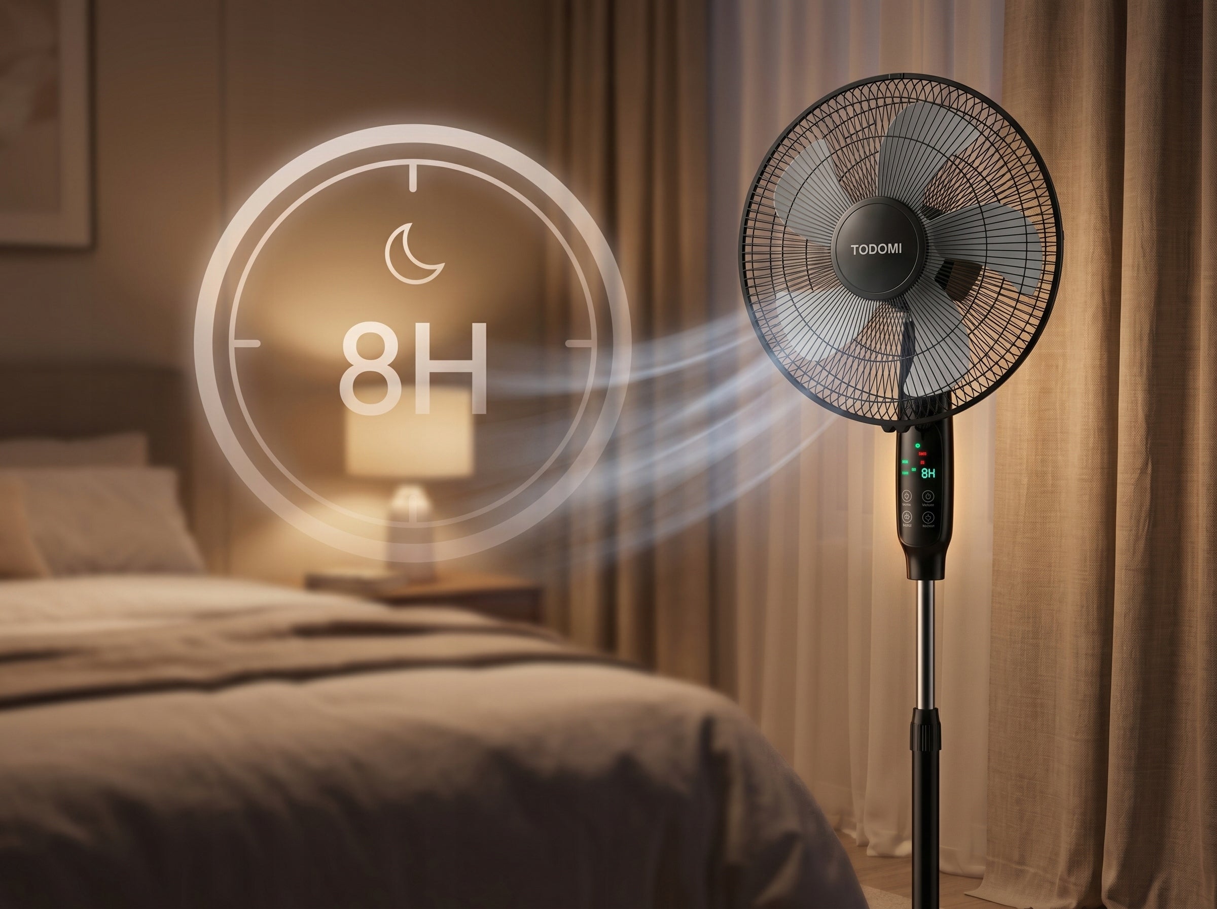 Floor fan standing fan 45cm quiet 5 LED blades + remote control TIMER Brand TODOMI