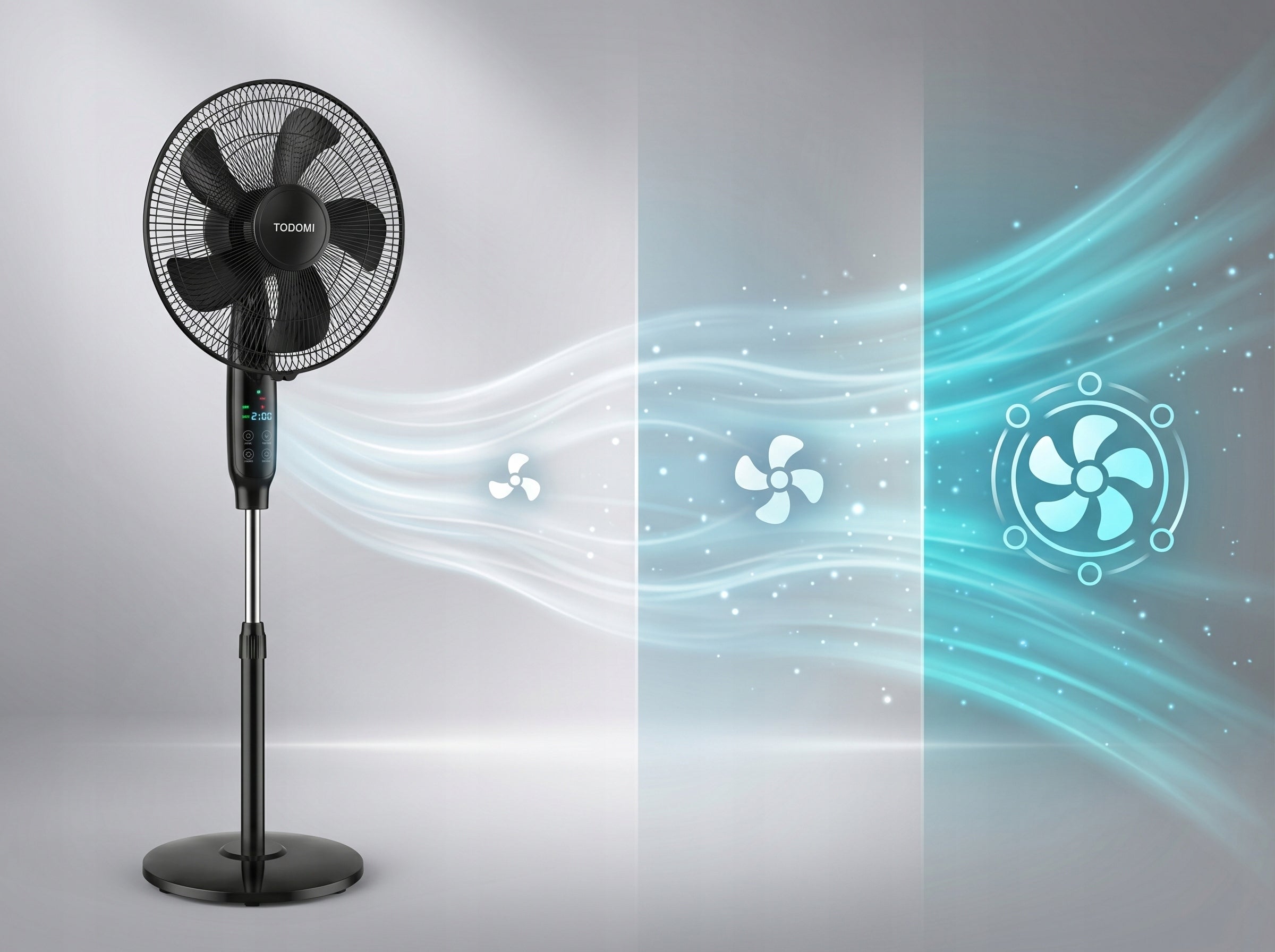 Floor fan standing fan 45cm quiet 5 LED blades + remote control TIMER Functions oscillation tilt angle adjustment height adjustment timer